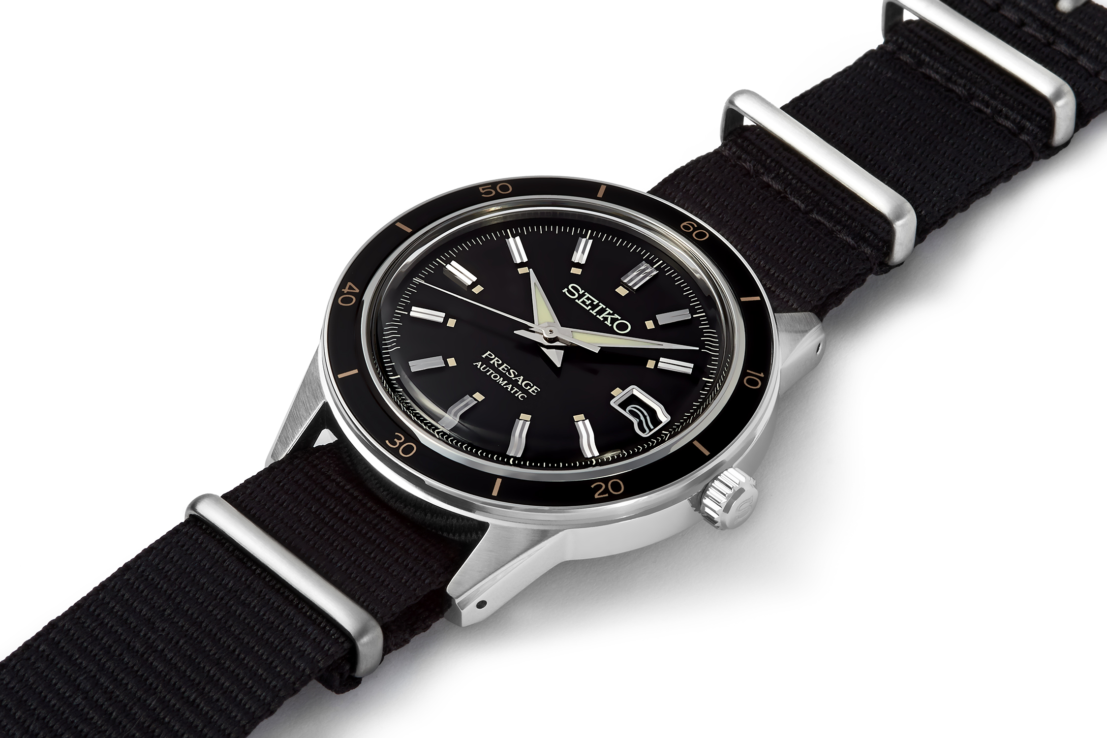 Seiko SRPG09J1 Presage Vintage Style 60's Made in Japan Automatic Box  Shaped Hardlex Glass Black Dial
