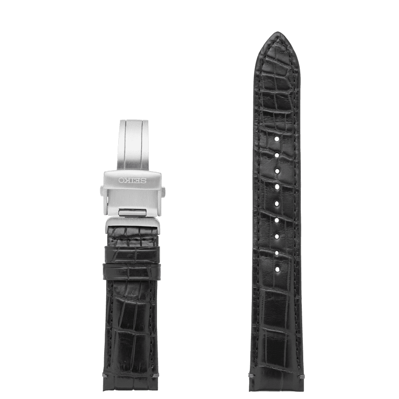 Black 'Wani Kawa' crocodile leather strap 20mm L0H7011J9 | Seiko