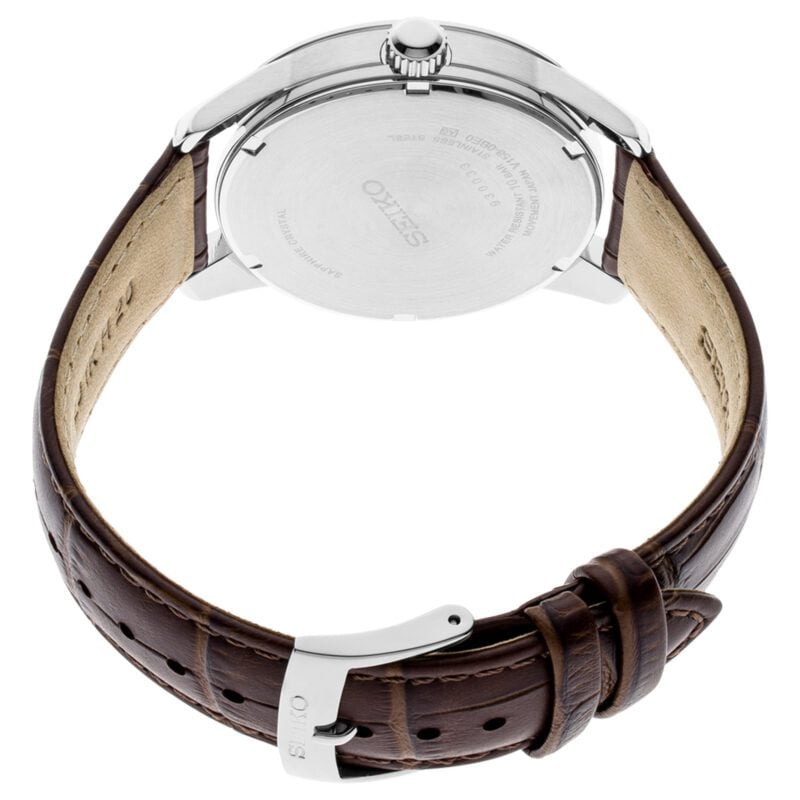 Men's Solar Quartz Watch with Green Dial and Leather Strap Seiko